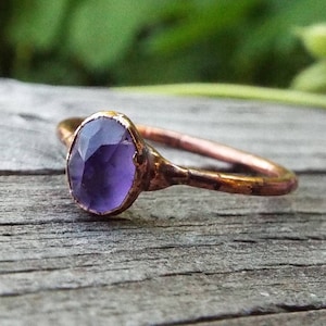 Amethyst Ring • Raw Amethyst & Crystal Ring • Boho Copper Gemstone Ring • Electroformed Healing Stone Jewelry