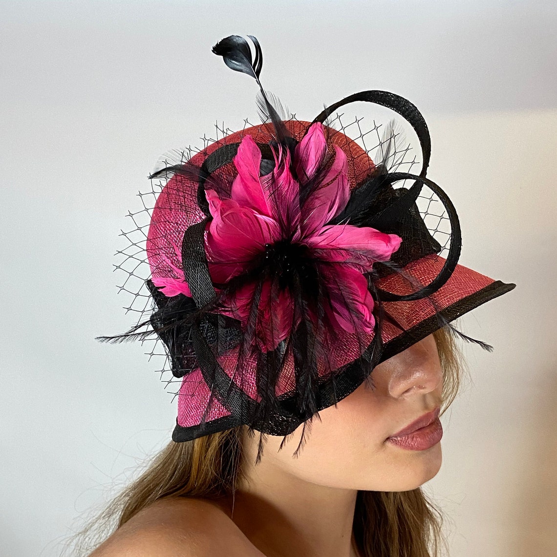 Small Pink Bowler Hat Hat Kentucky Derby Saratoga Triple Etsy