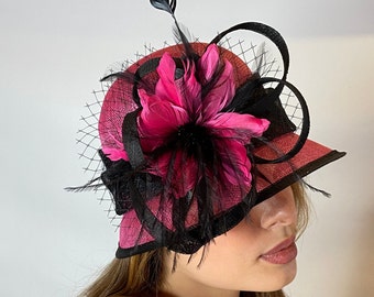 Small Pink Bowler Hat Hat, Kentucky Derby, Saratoga, Triple Crown, Tea party, Couture Hats, Handmade hats, One of a kind hats