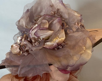 Pink Hat with Lilac Flowers Hat, Kentucky Derby, Saratoga, Triple Crown, Tea party, Couture Hats, Handmade hats, One of a kind hats
