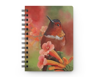 Colibrí de vid trompeta, Diario encuadernado en espiral, Cuaderno de artista, Regalo de colibrí, Diario de escritores