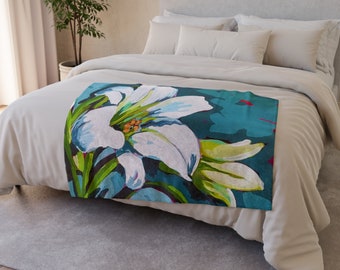 Soft Polyester Blanket, Fine Art Painting, Lily, Floral Throw, Lily Blanket, Home Decor Blanket