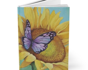 Diario de tapa dura de girasol, Diario de portada mate, Pintura de girasol, Cuaderno, cuaderno de artista, Obras de arte de girasol, cuaderno de diario