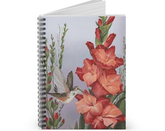 Cuaderno espiral de colibrí - Línea reglada, diario, impresión de artista, regalo de cuaderno, regalo de colibrí, regalo de amante de las aves, regalo de bellas artes.