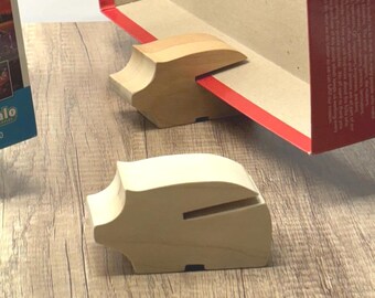 Puzzle Lid Holder and Pig Shelf Sitter, Solid Hardwood Shelf Decoration, Puzzle Lover Gift