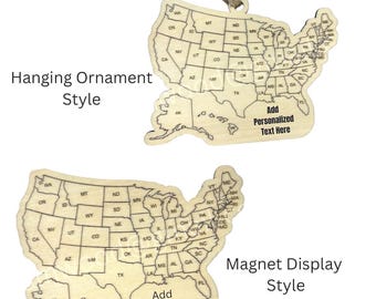 Personalized Wooden USA Travel Ornament or Magnet | Road Trip Tracker | Gift for RV Traveler