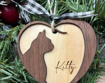 Personalized Wood Cat Ornament, Gift Tag