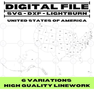 USA States SVG - Highest Detail || Entire Country + Individual States || High Quality Line-work || Lightburn, svg, dxf || Digital Download