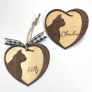 Personalized Wood Cat Ornament or Magnet | Memory Gift | Gift Tag