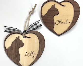 Personalized Wood Cat Ornament or Magnet | Memory Gift | Gift Tag