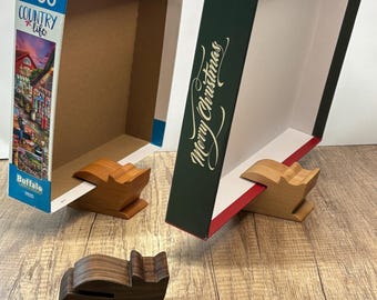 Hardwood Cat Shelf Sitter: Puzzle Lid Holder, Puzzle Lover Gift