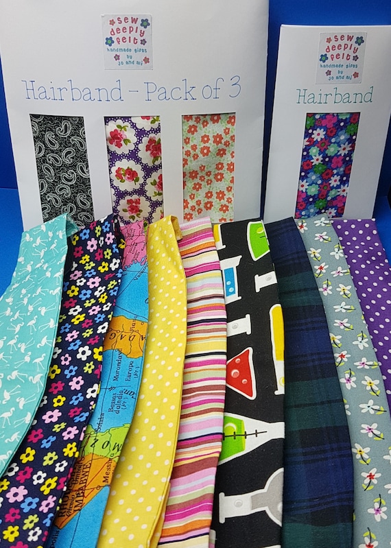 Quirky Fabric Hairbands - Individual or Pack of 3