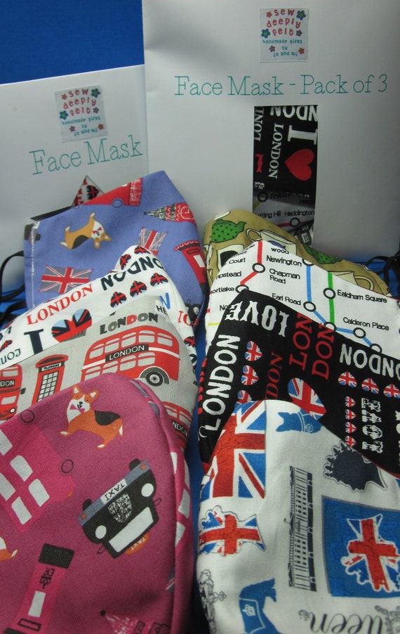 London Triple Layer Face Mask - adjustable elastic