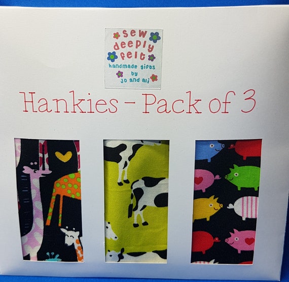 Cow/Pig/Giraffe Hankies - Set of 3
