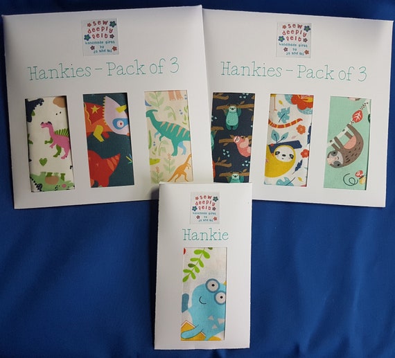 Dinosaur, Sloth Hankies | Pack of 3 or Individual