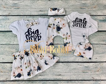 Big sister little sister sibling outfits/coming home outfit/ baby girl/ Matching Big Sister Little Sister floral sets