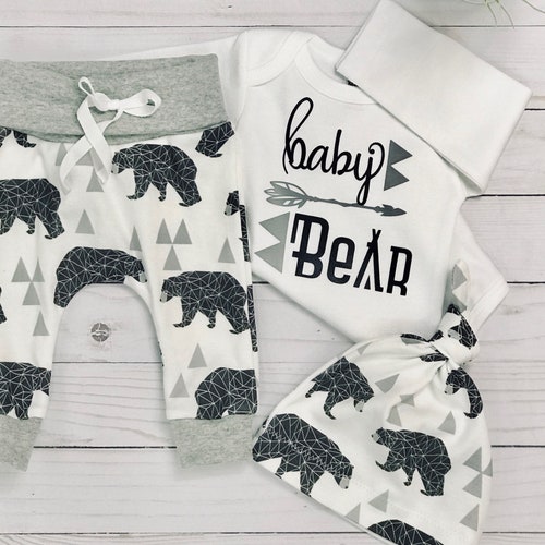 Black Bear Hello I'm Baby Coming Home outfit baby boy coming home outfit bear outfit newborn boy coming home outfit