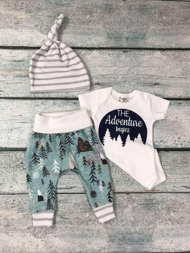Newborn Baby Boy Outfit Baby Shower Gift Adventure Begins Etsy