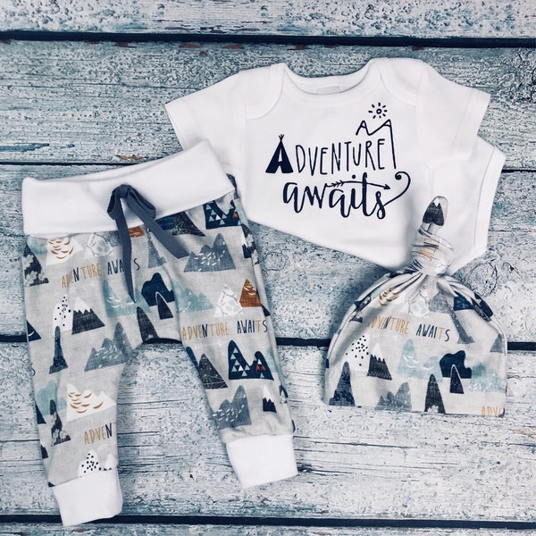 QUICK SHIP! baby boy coming home outfit adventure awaits outfit baby boy take home outfit newborn outfit baby shower gift