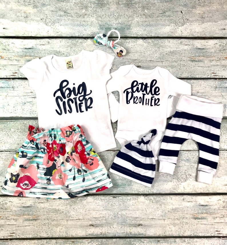 Matching big sister little brother set big sister announcementcoming home outfitbaby boy