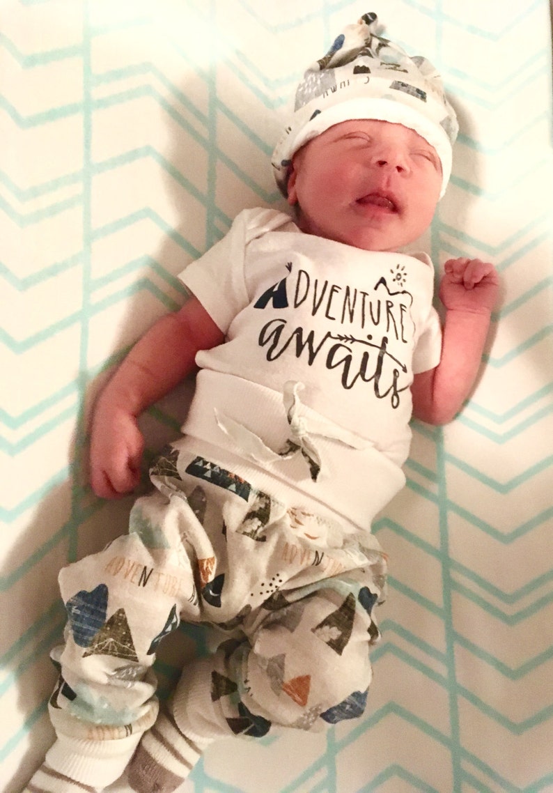 QUICK SHIP baby boy coming home outfit adventure awaits outfit baby boy take home outfit newborn outfit baby shower gift image 3