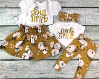 Matching big sister little sister outfits/coming home outfit/ baby girl/organic cotton
