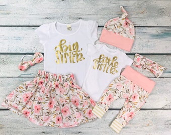 Big sister little sister sibling outfits/coming home outfit/ baby girl/organic cotton