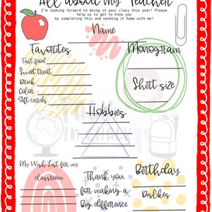 All About My Teacher Printable