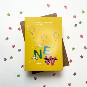 Félicitations pour le nouveau bébé | Conception illustrée de jouets et d’animaux | Carte vierge de format A6 | Typographie