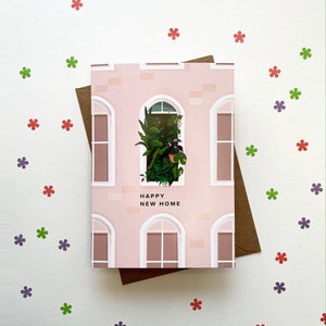 Happy New Home carte de vœux | | illustrée dans la jungle intérieure Carte vierge de format A6 | Édition Plantes