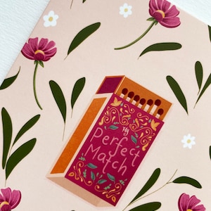 Il mio biglietto d'auguri perfetto / Scatola di fiammiferi floreali illustrati / Biglietto bianco formato A6 / Edizione piante