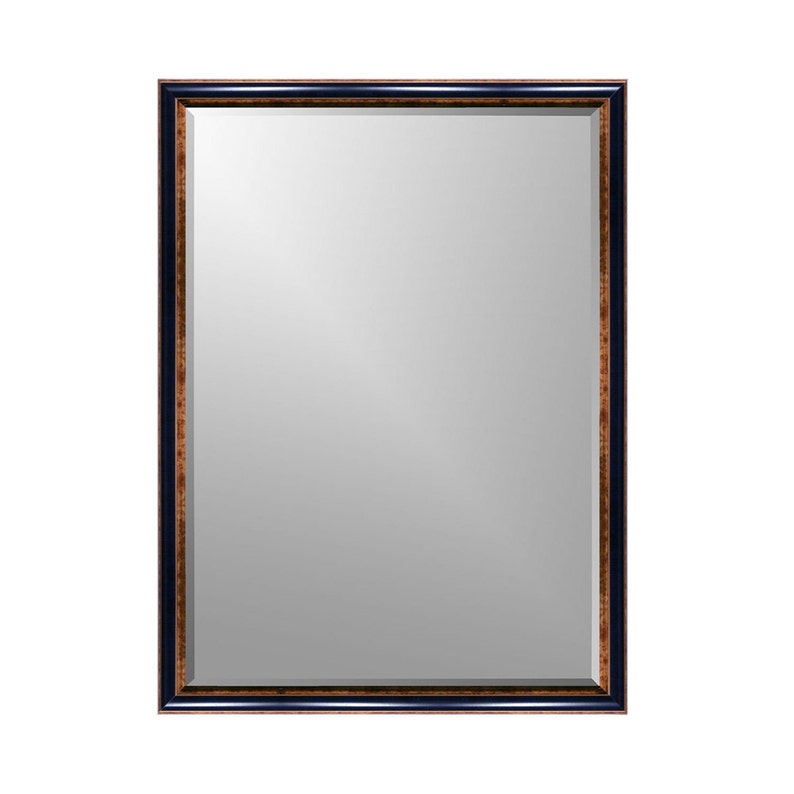 Custom Navy Blue & Gold Roundover Wall Mirror Beveled Glass Etsy