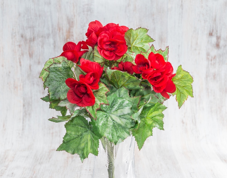 Faux Wedding Flowers Wedding Centerpieces Spring Deco Artificial Craft Floral Supplies 23612 pcs 16 Polyester Red Begonia Bush Bouquet