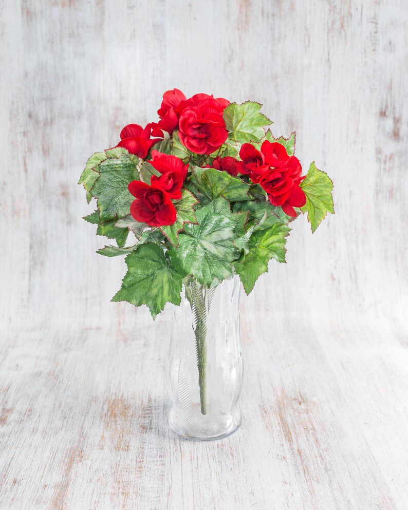 Faux Wedding Flowers Wedding Centerpieces Spring Deco Artificial Craft Floral Supplies 23612 pcs 16 Polyester Red Begonia Bush Bouquet