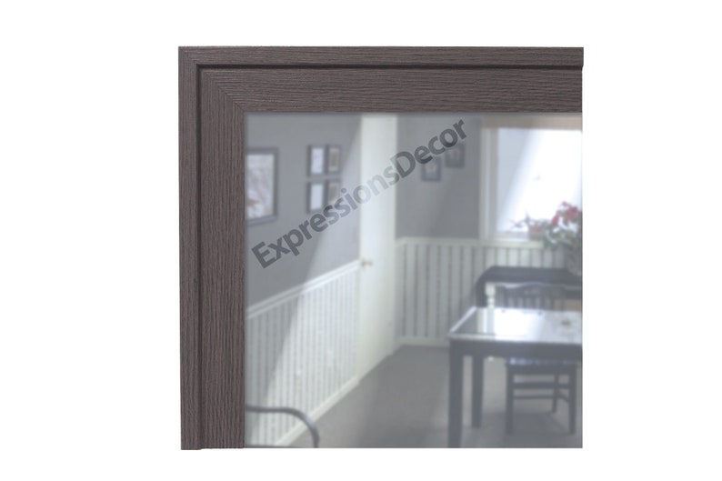 Custom Ribbed Dark Grey Wood Like Decorative Framed Hanging Wall Mirror Flat Glass Free Dining Bathroom Living Room Office