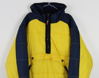 Vintage 90's Yellow & Navy Brubaker Half Zip Puffer Jacket | XL
