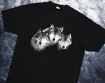 Vintage 90's Black Wolf T Shirt | Large