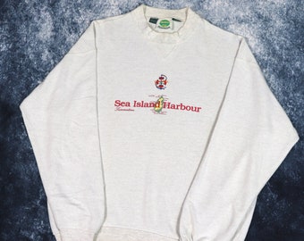 Vintage 90s Oatmeal Old River Sea Island Harbour Sweatshirt | XL