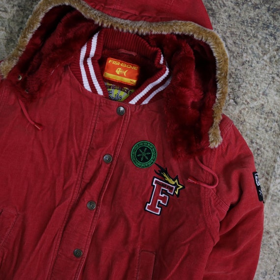 Vintage 90's Red Fishbone Hooded Corduroy College