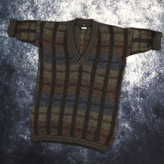 Vintage Checkered V Neck Grandad Vest Jumper Small Etsy