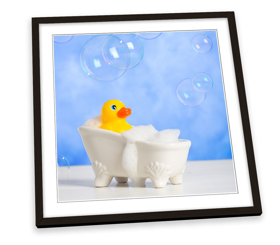 Rubber Duck Bathroom Bubble Blue FRAMED ART PRINT Picture Square ...