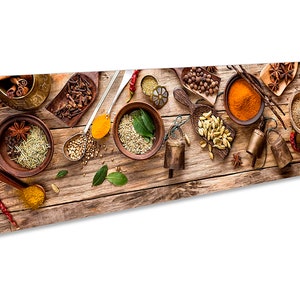 Spices Bowls Wooden Picture Panoramic CANVAS WALL ART Print
