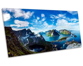 Mountains Norway Landscape Framed PANORAMIC CANVAS PRINT Wall Art