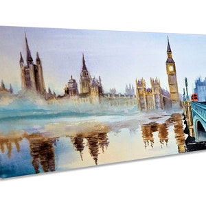 Big Ben London Watercolour Repro Framed PANORAMIC CANVAS PRINT - Etsy