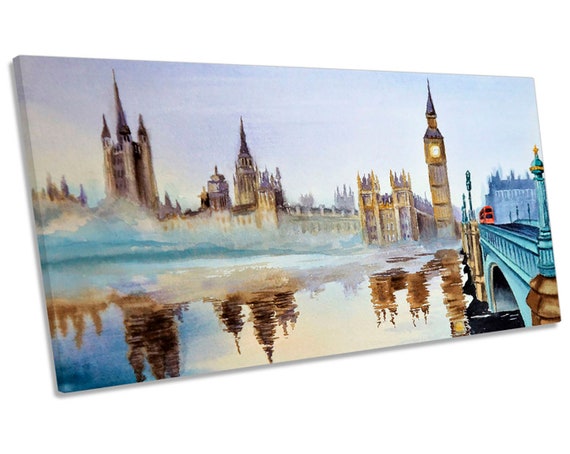 Big Ben London Watercolour Repro Framed PANORAMIC CANVAS PRINT | Etsy