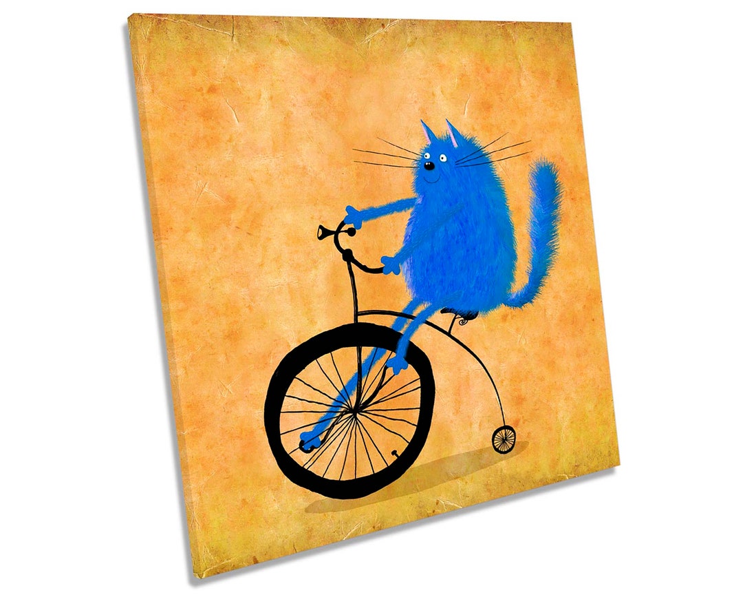 Funny Cat Unicycle Picture CANVAS WALL ART Square Print Orange Etsy
