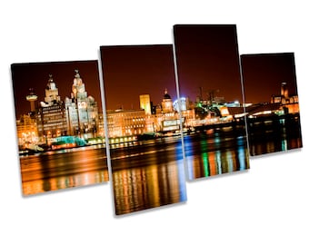 Liverpool City Skyline Multi CANVAS WALL ART Picture Print