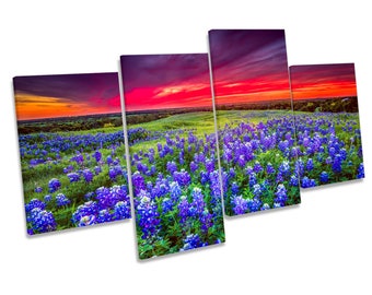 Sunset Landscape Bluebonnet Flowers Multi CANVAS WALL ART Picture Print