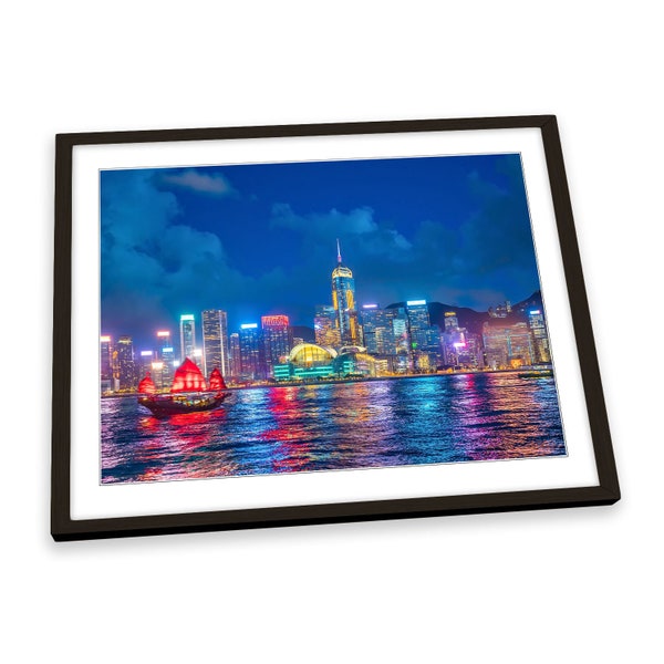 Victoria Harbour Hong Kong Blue FRAMED ART PRINT Picture Poster Artwork