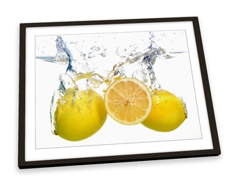 Yellow Lemon Fruit Splash White FRAMED ART PRINT Picture Poster Artwork